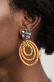 Whimsically Wicker - Brown Tan Clip-on Earrings Paparrazi Accessories