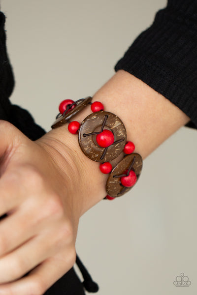 Island Adventure - Red Brown Wooden Bracelet Paparrazi Accessories