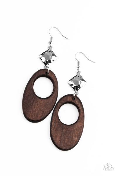 Retro Reveal - Brown Wood Earrings Paparazzi Accessories