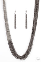 Metallic Merger - Black Silver Chain Necklace Paparrazi Accessories