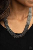 Metallic Merger - Black Silver Chain Necklace Paparrazi Accessories