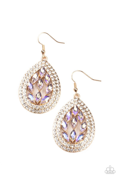 Encased Elegance - Gold Pink Bling Earrings Paparazzi Accessories