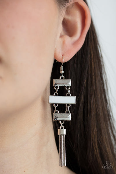 Mind, Body, and SEOUL - White Silver Tassel Earring Paparrazi Accessories