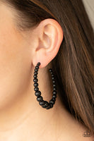 Glamour Graduate - Black Beaded Hoop Earrings Paparazzi Accessories