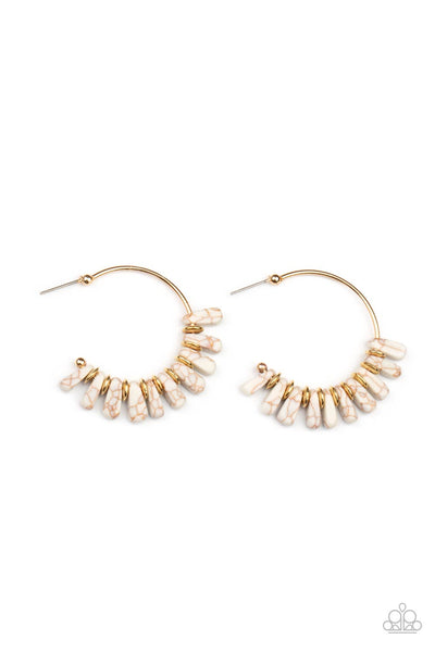 Poshly Primitive White Sone Gold Hoop Earrings Paparazzi Accessories
