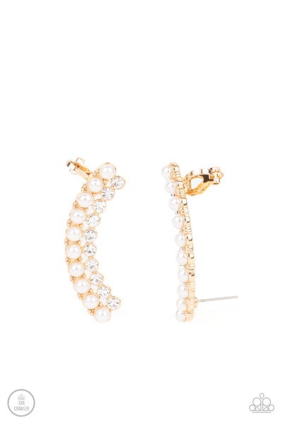 Doubled Down On Dazzle Gold Pearl Crawler Earrings Paparazzi Accessories