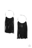 Flauntable Fringe - Black Hoop Earrings Paparazzi Accessories