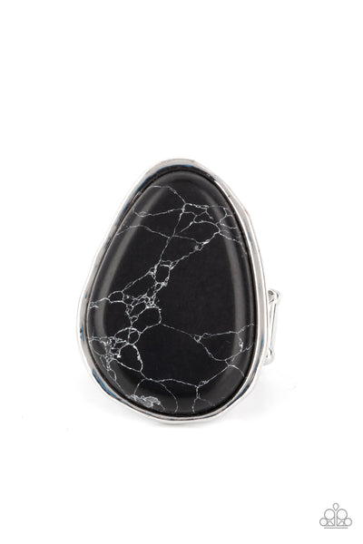 Marble Mecca - Black Stone Ring Paparazzi Accessories