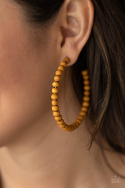 Should Have, Could Have, WOOD Have - Brown Hoop Earrings Paparazzi Accessories