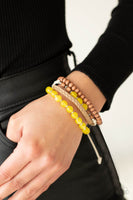 Down HOMESPUN - Yellow Bracelet Paparazzi Accessories