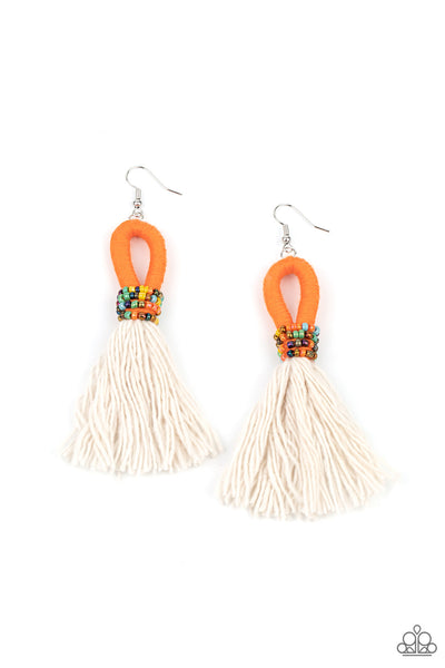 The Dustup - Orange Seed Bead Earrings Paparazzi Accessories