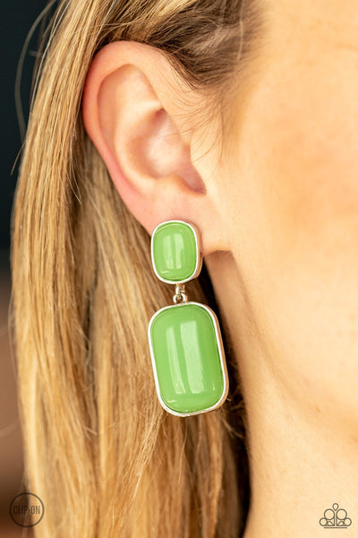 Meet Me At The Plaza - Green Clip-on Earrings Paparazzi Accessories