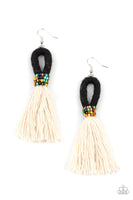 The Dustup - Black Fringe Ivory Earrings Paparazzi Accessories