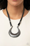 Majorly Moonstruck - Black Leather Necklace Paparazzi Accessories