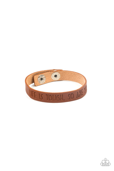 Life is Tough Brown Urban Leather Bracelet Paparrazi Accessories