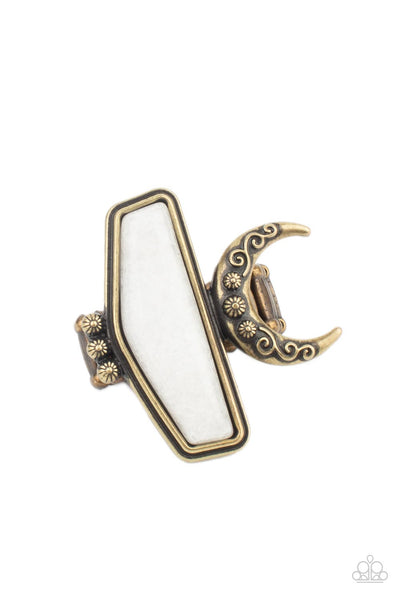 Cosmic Karma Brass White Moon Ring Paparazzi Accessories