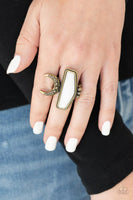 Cosmic Karma Brass White Moon Ring Paparazzi Accessories