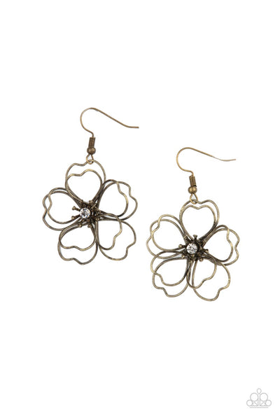 Petal Power - Brass Flower Earrings Paparazzi Accessories