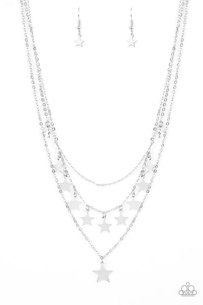 Americana Girl Silver Star Layered Necklace Paparazzi