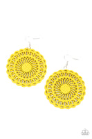 Island Sun Yellow Wood Earrings Paparazzi Accessories