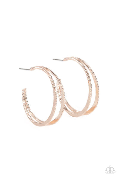Rustic Curves - Rose Gold Hoop Earrings Paparazzi Accessories