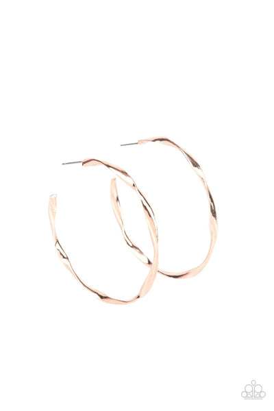 Radiantly Warped Rose Gold Twist Hoop Earrings Paparazzi