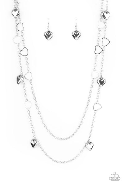 Chicly Cupid Silver Heart Layered Necklace Paparazzi Accessories