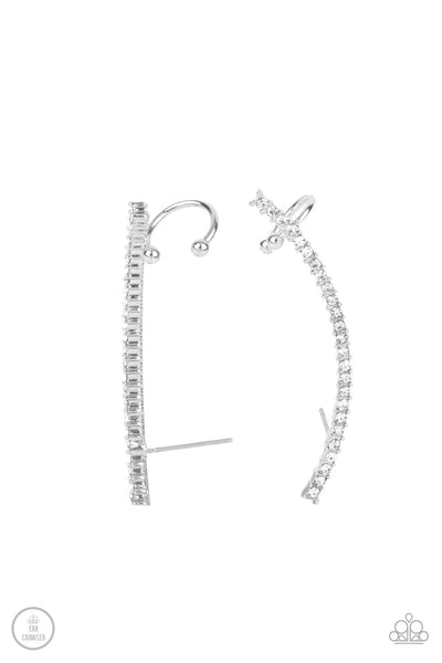 Sleekly Shimmering White Ear Crawler Paparazzi Accessories Earrings