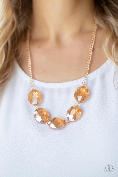 Cosmic Closeup - Gold Iridescent Necklace Paparazzi Accessories