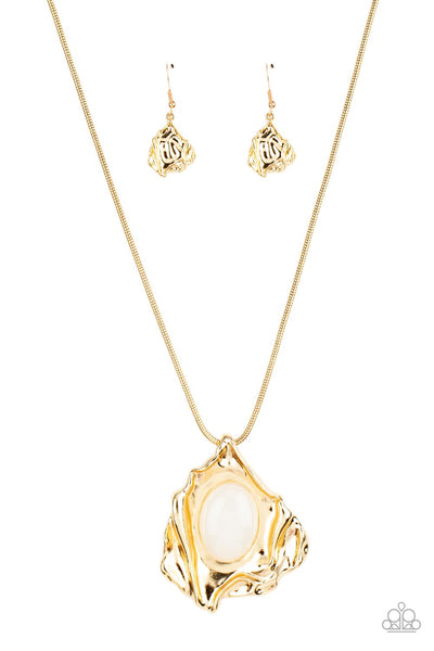 Amazon Amulet - Gold White Necklace Paparazzi Accessories