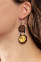Artisanal Aesthetic Yellow Brown Wood Earrings