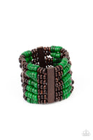 Vacay Vogue Green Brown Wooden Bracelet Paparazzi