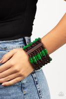 Vacay Vogue Green Brown Wooden Bracelet Paparazzi