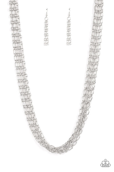 Dynamite Dynamo Silver Layered Chain Necklace Paparazzi Accessories