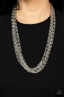Dynamite Dynamo Silver Layered Chain Necklace Paparazzi Accessories