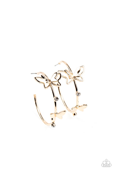 Full Out Flutter Gold Butterfly Hoop Earrings Paparazzi Accessories