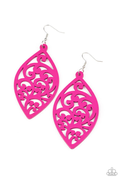 Coral Garden Pink Wood Earrings Paparazzi Accessories