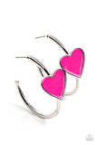 Kiss Up - Pink Heart Hoop Earrings Paparazzi Accessories