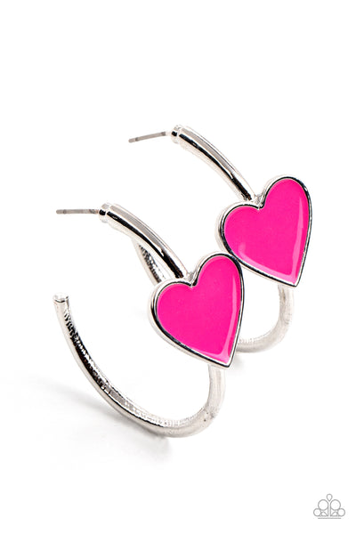 Kiss Up - Pink Heart Hoop Earrings Paparazzi Accessories