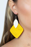 Sabbatical WEAVE Yellow Wooden Earrings Paparazzi Accessories