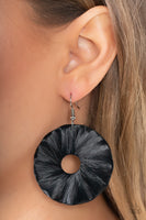 Fan the Breeze - Black Fan Earrings Paparazzi Accessories