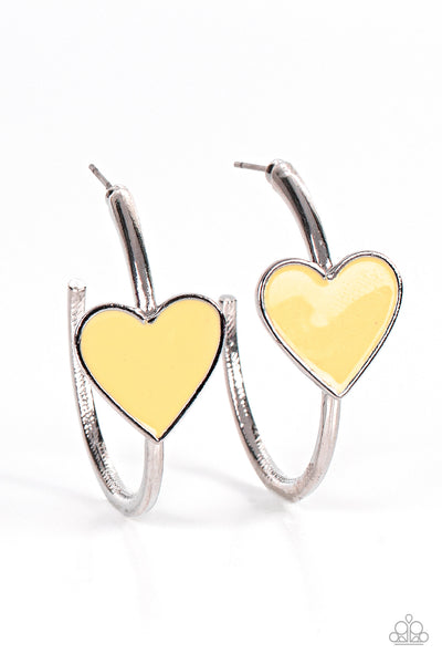Kiss Up - Yellow Heart Hoop Earrings Paparazzi Accessories