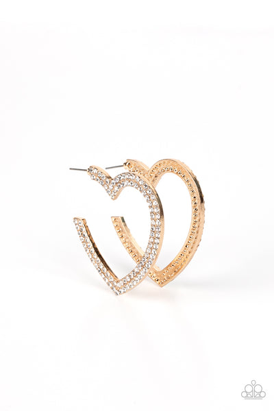AMORE to Love Gold Heart Hoop Earrings Paparazzi Accessories