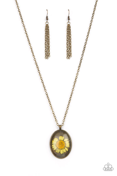 Prairie Passion Yellow Daisy Brass Necklace Paparazzi Accessories