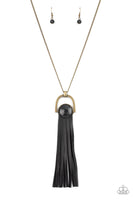 Winslow Wanderer Brass Black Leather Necklace Paparazzi