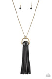 Winslow Wanderer Brass Black Leather Necklace Paparazzi