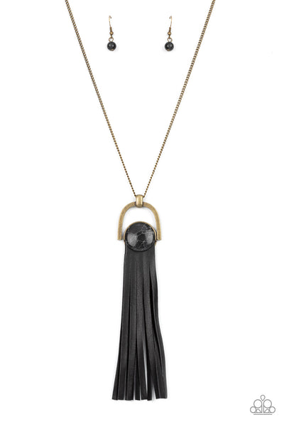 Winslow Wanderer Brass Black Leather Necklace Paparazzi