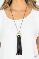 Winslow Wanderer Brass Black Leather Necklace Paparazzi