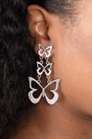 Flamboyant Flutter White Butterfly Earrings Silver Paparazzi Accessories