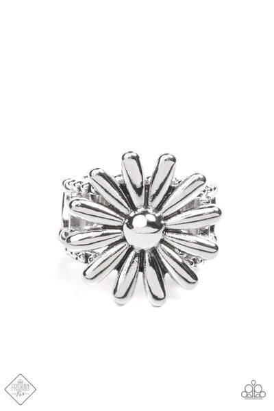 GROWING Steady Silver Flower FF Ring Paparazzi Accessories